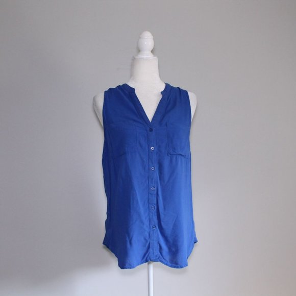Old Navy Blue Button Up Tank Top Sz M - Picture 1 of 9